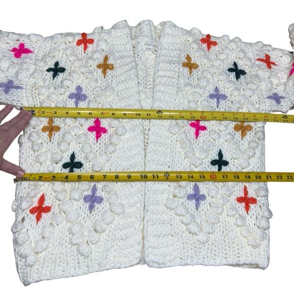 Anthropologie Rare In Things Bauble Chunky Knit Cardigan Bubble Popcorn One Size - Picture 9 of 11